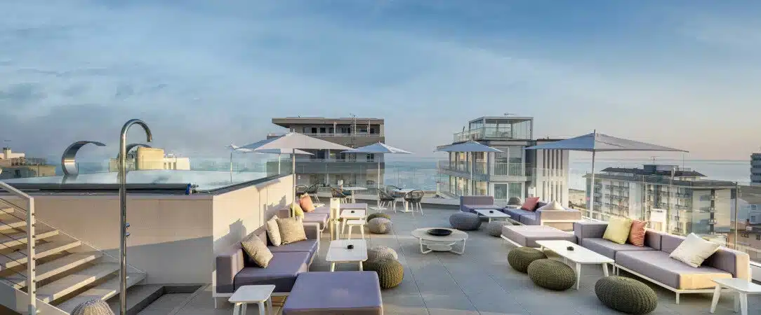 J44 Hotel Jesolo rooftop pool and luxury exterior