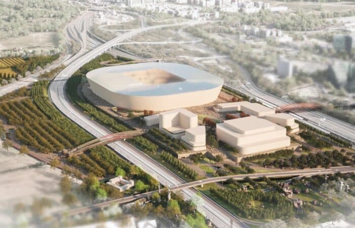 Milan stadium project with a modern stadium and surrounding hotel facilities